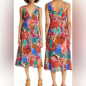 NWT FARM Rio Animal Collage Midi Dress Size XL